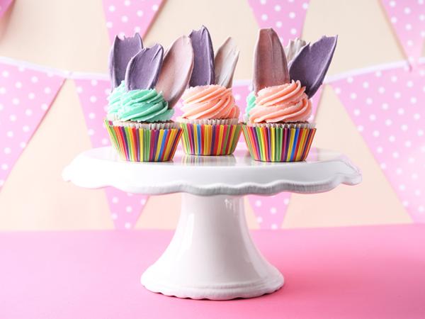 Colorful cupcakes on a stand