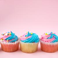 Blue and pink frosted cupcakes