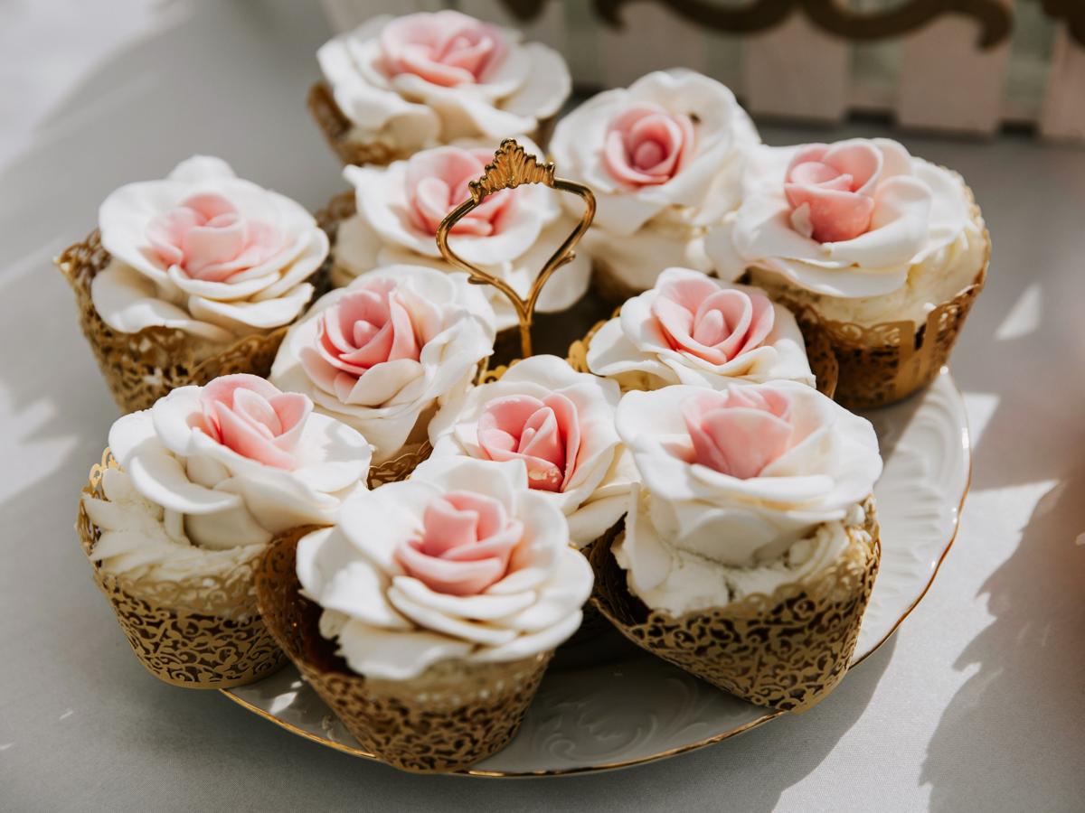 Floral cupcakes on a table